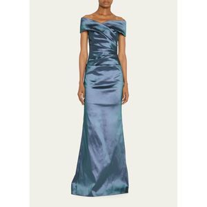 RICKIE FREEMAN FOR TERI JON Off-Shoulder Ruched Taffeta Gown